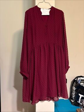 Sandra Darren Burgundy Long Sleeve Dress # 39